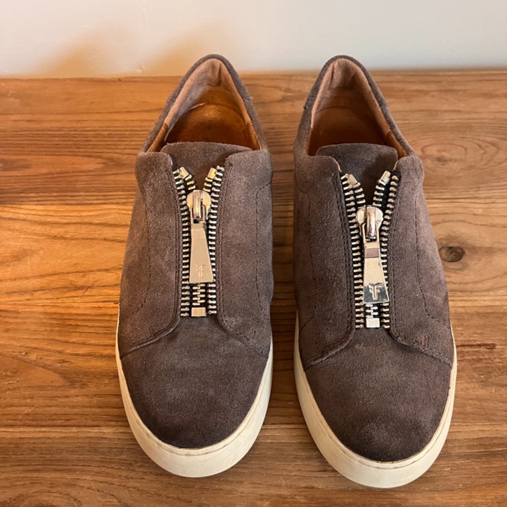 Frye Lena Leather & Suede Grey Moto Size 8 with Zipper